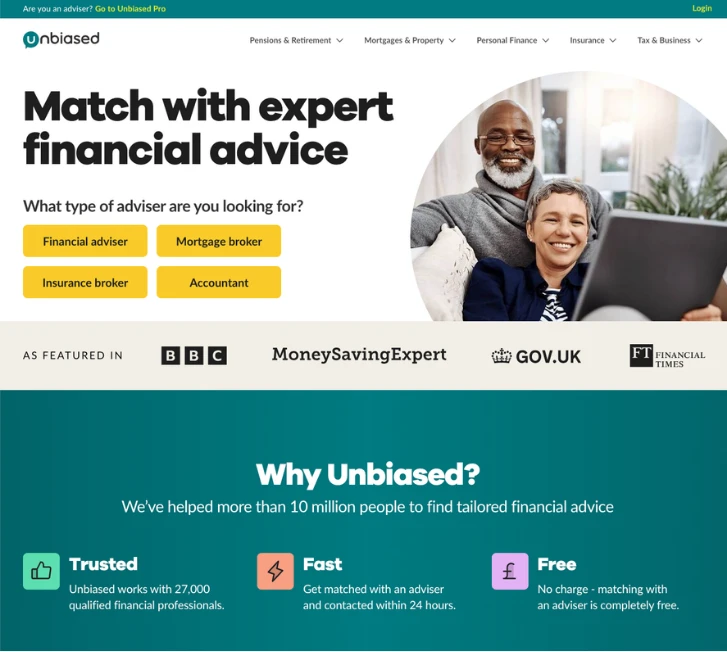 Unbiased website helping people find expert financial advice